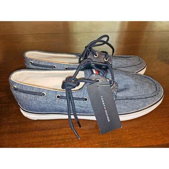 Tommy Hilfiger Men's Petes Boat Shoes Navy Blue Tweed Fabric US 9